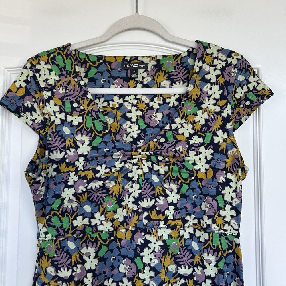 Toad & Co Rosemarie Floral Dress Sz M Organic Cotton Tencel Stretch Hike Outdoor